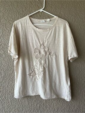 Roxy Beige Floral Cutout Short Sleeve Top